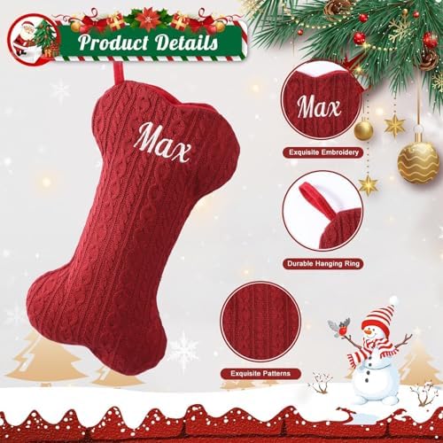 Personalized Dog Christmas Stockings,Custom Embroidered Pet Name & Bone Shape Stocking for Pet,Premium Cable Knit 15.7” Large Dog Stocking for Fireplace Holiday Decor Gifts(9 Pack) - Image 2
