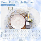 Lounsweer 3 Pcs Blue Flower Table Runner 10ft Embroidery Tulle Lace - Image 6