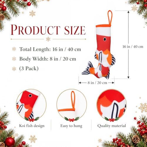 3 Pcs Koi Fish Christmas Stockings Large Fireplace Hanging - Image 2