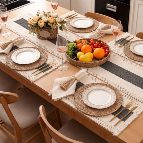 4 Sets Grey Kitchen Decor,Table Setting Decor with Round Woven,Rectangular,Wooden Bead Napkin Rings,Cloth Napkins,Table Runner & Storage Basket,Natural Burlap Cotton for Kitchen Dining Table Home - Image 6