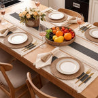 6 Sets Grey Kitchen Decor,Table Setting Decor with Round Woven,Rectangular Boho,Wooden Bead Napkin Rings,Cloth Napkins,Table Runner & Storage Basket,Natural Burlap Cotton for Kitchen Dining Table Home - Image 5