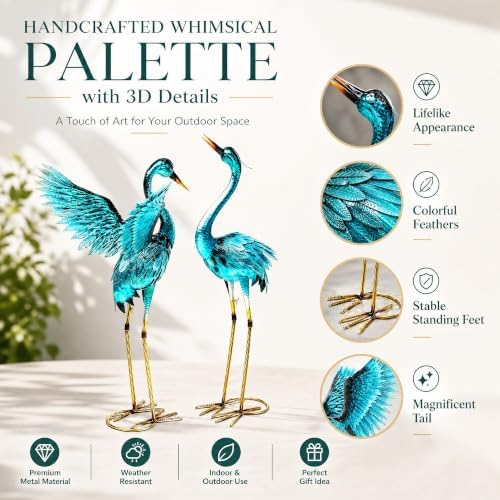 37" Blue Heron Statue Outdoor Decor, Large Metal Cranes for Garden - Image 3