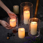Large Hurricane Candle Holder Set of 3 Clear Candle Holders for Pillar Candles, Seeded Bubbles Glass Candle Holder for Table Centerpiece, Glass Cylinder Vases for Home, Patio and Wedding 10" 7" 4" H - Image 6