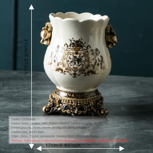 Ceramic Resin vase 16.9-inch ice Cracked Pattern Retro Antique Home Decoration Dining Table Living Room Kitchen Bedroom Bookshelf Office Coffee Table Dining Room Fireplace (Color 2) - Image 2