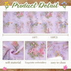 Purple Floral Table Runner 10ft Embroidery Wildflower, 10 Pcs - Image 2
