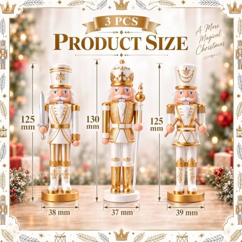 Simgoing 3 Pcs Gold White Nutcracker Christmas Resin Figures Table Decor - Image 2