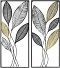 Metal Wall Decor Set of 2, Leaf Art Wall Hanging Home Decor with Frame, Tree of Life Accent Home Decor, Metal Wall Decoration Sculptures for Living Room, Office, Home, Hotel, Indoor, 14" W x 35" H by YiLifebes-EasytoLife