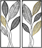 Metal Wall Decor Set of 2, Leaf Art Wall Hanging Home Decor with Frame, Tree of Life Accent Home Decor, Metal Wall Decoration Sculptures for Living Room, Office, Home, Hotel, Indoor, 14" W x 35" H by YiLifebes-EasytoLife