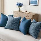 a moment Blue 4 Pack Throw Pillow Covers - Chenille & Velvet Set with Piping, Farmhouse Textured Design Pillow Cases for Couch Sofa Bed Livingroom (22x22 Inch, No Insert) - Image 2