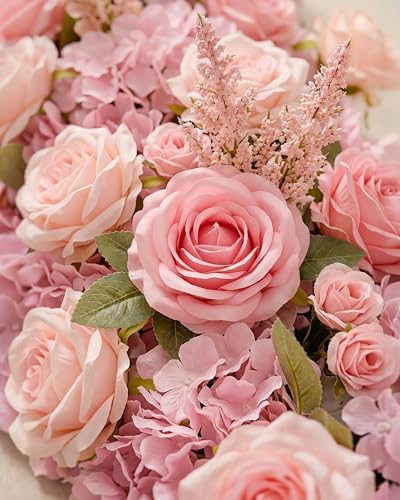 36inch Aisle Flower Garland with Chiffon Sheer Drape, Mixed Pink Artificial Flowers Rose with Hydrangea, Floral Runner for Wedding Arch, Backdrop, Reception Table Decor, Ceremony Pathway - Image 3