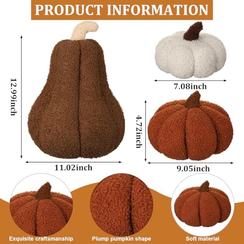 Beeveer 3 Pcs Fall Thanksgiving Pumpkin Pillows,Caramel & Cream - Image 3
