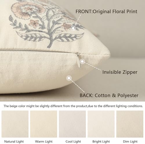 YCOLL Vintage Floral Print Pillow Covers 22x22 Set of 2 Patterned Accent Decorative Cushion Covers Modern Farmhouse Throw Pillow Covers for Sofa Couch Chair Bed Living Room Home Decor, Blush Pink - Image 3