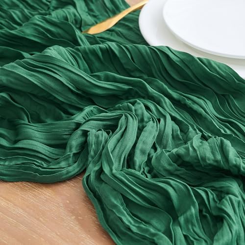 Asee'm Emerald Green Cheesecloth Table Runner Christmas Fall Rustic 10FT - Image 4