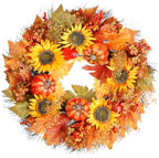 Fall Wreath, Pumpkin and Sunflowers Harvest Autumn Wreath, 22 Inch Wreaths for Front Door, Fall Wreaths for Indoors,Outdoors,Corridors, Offices. (Orange) by Huadanbor