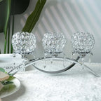 Crystal Tea Light Candlestick Holders Flower Shape with Crystal Pendant Bowl Votive Metal Candle Holder for Table Centerpieces Wedding Home Decor (Silver, 3 arm) - Image 2