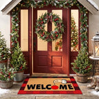 Tinideya 2 Pcs Christmas Door Mat Outdoor Layered Red and Black Welcome Mat - Image 6