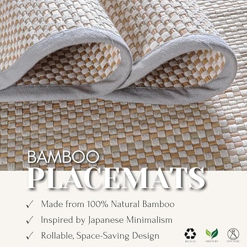 Hausattire Bamboo Placemats for Dining Table Set of 10 Washable 14 Inches Round Square Place Mats Sushi Mats for Kitchen Table Outdoor Parties Easter Spring Home Decor - Grey - Image 5