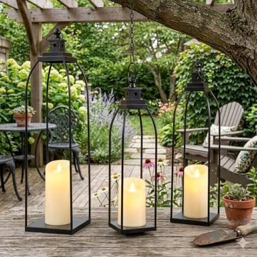 Decorative Candle Lanterns Set of 3, Black Metal for Indoor & Outdoor - Image 3
