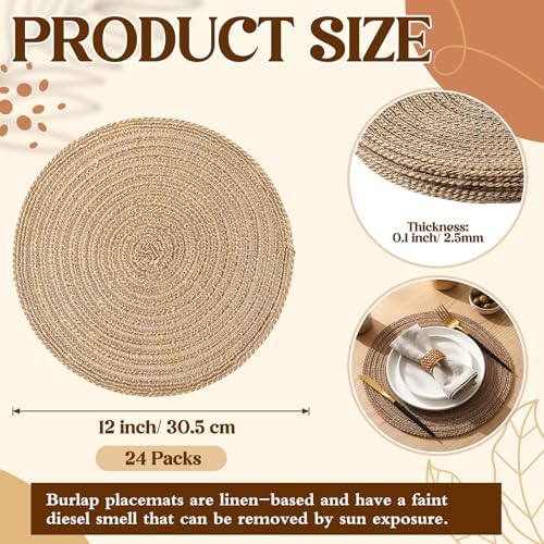 24 Pcs 12 Inch Round Burlap Woven Placemat Boho Jute Charger Bulk - Image 2