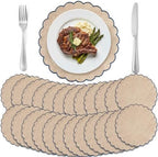 Set of 24 Linen Boho Cotton Placemats 15" Round Scalloped Blue by Gandeer