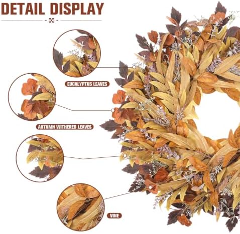 Agusbagli 28" Fall Wreath for Front Door with Eucalyptus & Cimicifuga - Image 2