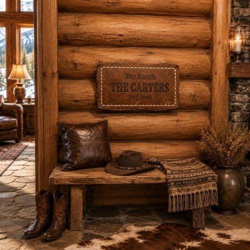 Custom Family Name Sign & Personalized Welcome Wall Decor – 20 Unique Faux Textures – UV Printed Lightweight MDF Plaque for Home Entryway & Gifts (The Saddle Leather) - Image 6