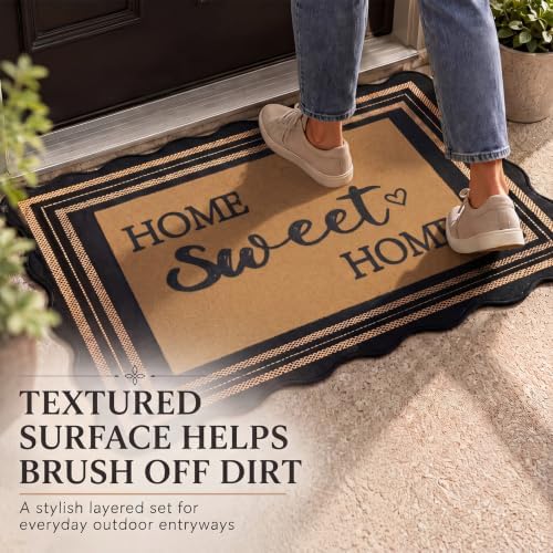 Thenshop 2 Pcs Layered Welcome Mat Set, Coir Scalloped Doormat, Sweet Home - Image 3