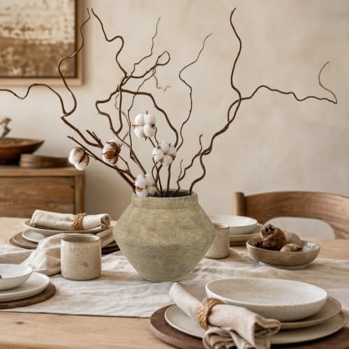 Briful Rustic Ceramic Vase 6'' Decorative Farmhouse Table Vase, Brown - Image 2