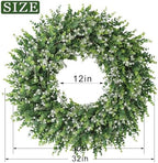 32" Artificial Eucalyptus Wreath with Flowers for Front Door (White-Green) - Image 6