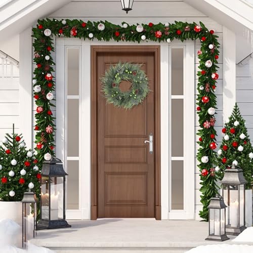 LOKEISNA Real Touch Norfolk Pine Wreath, 24" Artificial Christmas Wreaths for Front Door, Soft Bendable Pine Wreaths for Front Door, Christmas Door Decorations - Image 6