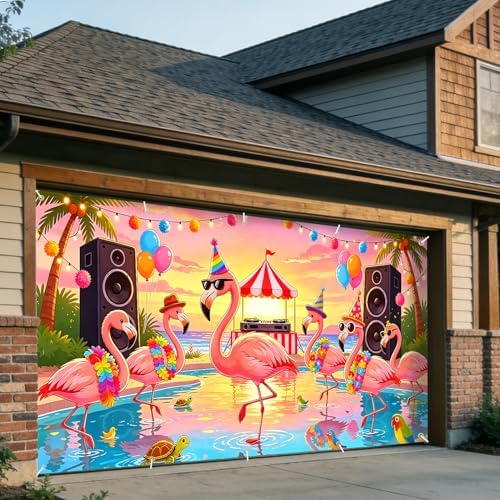 ANNA QUEEN 7x16 ft Garage Door Banner,Reusable Large Outdoor Backdrop for Tropical,Patriotic,Graduation and Christmas Party Decorations (Pink Flamingos) - Image 6