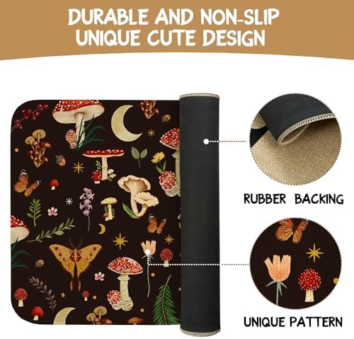 Boho Kitchen Mat Set of 2,Black Mushroom Modern Farmhouse Kitchen Rugs and Mats Non Skid Washable,Bohemia Runner Rugs with Rubber Backing for Kitchen Decor Accessories (17"x47"+17"x30") - Image 7