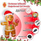 Christmas Inflatables Gingerbread Man Girl Lighted Yard Lawn Inflatable Decoration with Built-in Fan and Stakes Ropes Holiday Party Decor, Christmas Decor (5FT-Gingerbread Girl Holds Candy) - Image 2