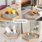 Hexagon Rattan Tray with Mother of Pearl Inlay, Rattan Serving Tray for Coffee, Bread, Fruits, Snacks, Decorative Wicker Tray for Table Decor, Home Decor (Light Blue Leaves, 14.5"×12.8") - Image 4