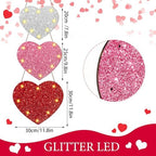 Barydat 3 Pcs Valentine‘S Day Wooden Door Sign Lighted Heart Glitter Valentines Hanging Sign Wall Decor Plaque with LED Lights for Outdoor Wall Front Door Anniversary Wedding(Valentines Day) - Image 2