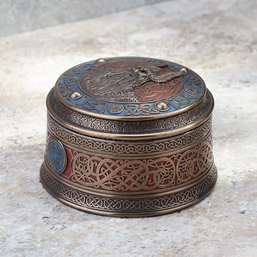Veronese Norse God Odin Viking Round Stash Box Cold Cast Resin Bronze Finish Sculpture - Image 5