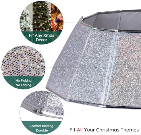 HarcoHome Dazzling Christmas Tree Collar, 26" D Foldable Crystal Christmas Tree Skirt, Handmade Xmas Tree Stand Base Cover for Christmas Tree Decoration (White, Diamond) - Image 3