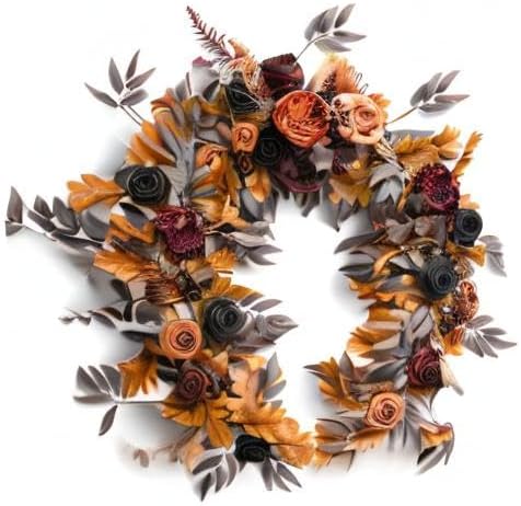 Ling's Moment Flower Garland - 6FT Eucalyptus & Rose - Sweetheart Table Decor for Wedding Reception, Artificial Floral Garland for Mantle, Thanksgiving, Christmas Decoration, Black & Burnt Orange - Image 6