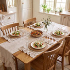 6 Boho Round Woven Placemats Ruffle Table Runner 13x72 - Image 5