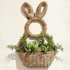 Bunny Basket Hanging Wall Pocket Spring Decor - Hand Woven Wicker Easter Basket - Bunny Hanging Ornament, Wicker Easter Baskets Rabbit Statue Spring Wreath for Front Door - Image 5