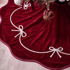 Foilswirl 48 Inch Burgundy Velvet Christmas Tree Skirt, Scallop Dedge - Image 3