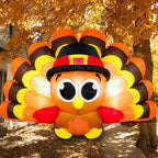 8 FT Thanksgiving Inflatables Turkey Outdoor Decorations Blow Ups Outside, Turkey Baby with Big Tail Pilgrim Hat Built-in LED Lights Yard Decor for Indoor Party Garden Lawn Fall Holiday by TwoBees