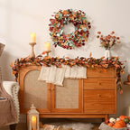 Waipfaru Fall Decor, 26 Inch Fall Wreaths for Front Door, Autumn Door Wreath with Lambs Ears Leave Eucalyptus Leaves Pumpkin Thanksgiving Harvest Halloween Farmhouse Home Outdoor Porch Indoor Decor - Image 6