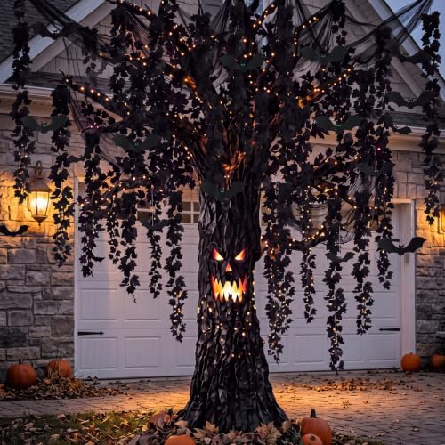 Yinder 47 Pcs Halloween Tree Decorations Set for Classroom Room Include Artificial Maple Vines Paper Bats Black Mesh with Kraft Paper Tape for Halloween Classroom Home Room Party Indoor Outdoor Decor - Image 5
