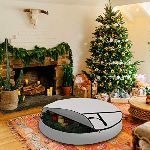 Covers & All Christmas Wreath Storage Bag 12 Oz with Carrying Handle & Dual Zipper - 100% Water Resistant Durable Material Storage Bag - Holiday Xmas Tear Resistant Bag (40" Dia x 7" H, White) - Image 5