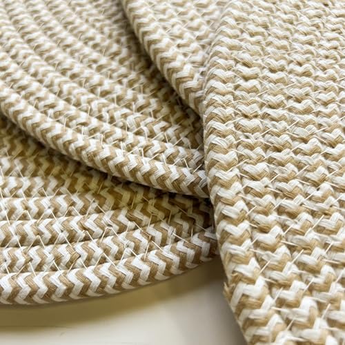 WAZAIGUR Round Placemats Set of 6 Thick Cotton Rope, 13inch, Khaki ＆ White - Image 6