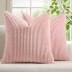 Mecatny Corduroy Decorative Throw Pillow Covers 24x24 Set of 2 Pink by Mecatny