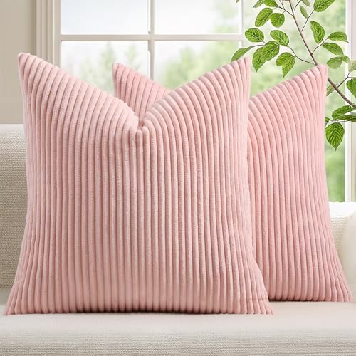 Mecatny Corduroy Decorative Throw Pillow Covers 24x24 Set of 2 Pink by Mecatny
