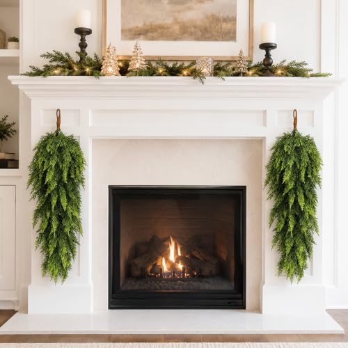2 Pcs 32'' Artificial Christmas Teardrop Swag, Faux Greenery Door Swag - Image 6