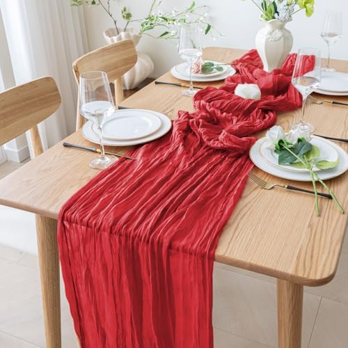 Cheesecloth Table Runner 10FT 12Pcs Red Boho Gauze Sheer Runners - Image 6